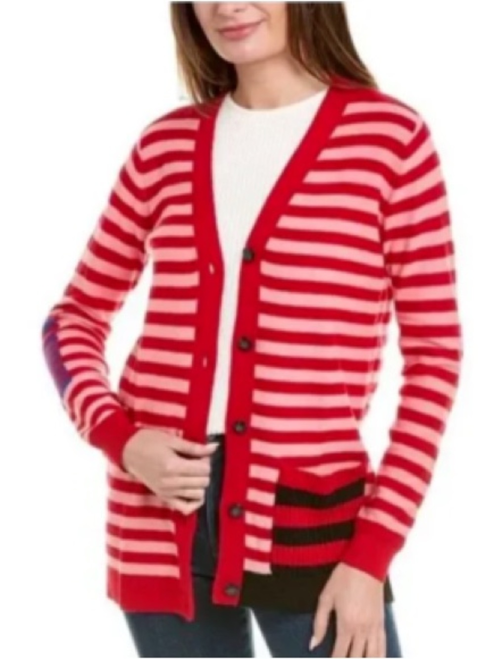 Cabi Red Striped Contrast Stripe Picnic Cardigan Sweater Size Medium